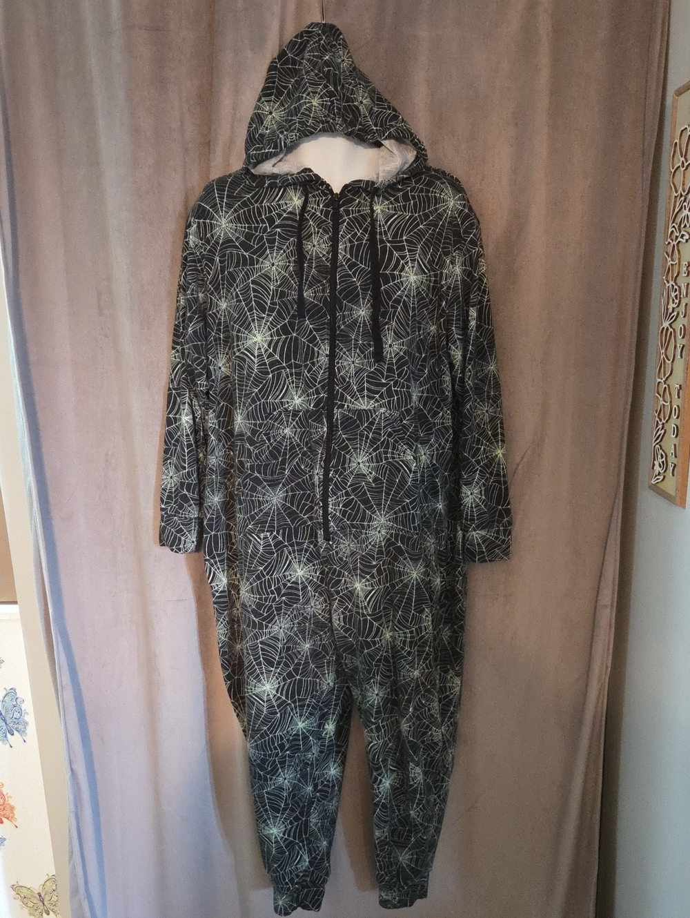 torrid Size 12 (25.5 Ptp) Black Spiderweb Hooded Pajama Onesie